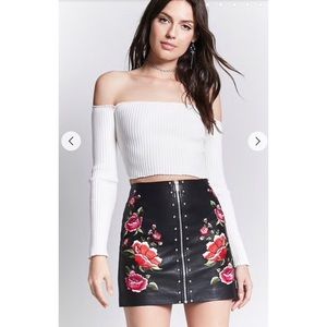 Embroidered Faux Leather Skirt